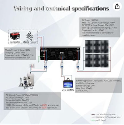 FT3000 Ηλιακός υβριδικός μετατροπέας 3200WΣχεδιασμένος σε 80A MPPT Ηλιακός ελεγκτής φόρτισης με λευκό