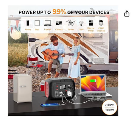 228Wh Ηλιακή μπαταρία λιθίου 300W φορητό σταθμό ηλεκτρικής ενέργειας με φως LED